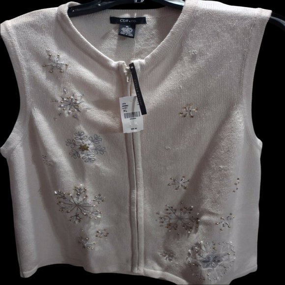 NWT CDP & Co Vintage Christmas Sweater vest glittery silver gold snowflakes - Picture 2 of 10